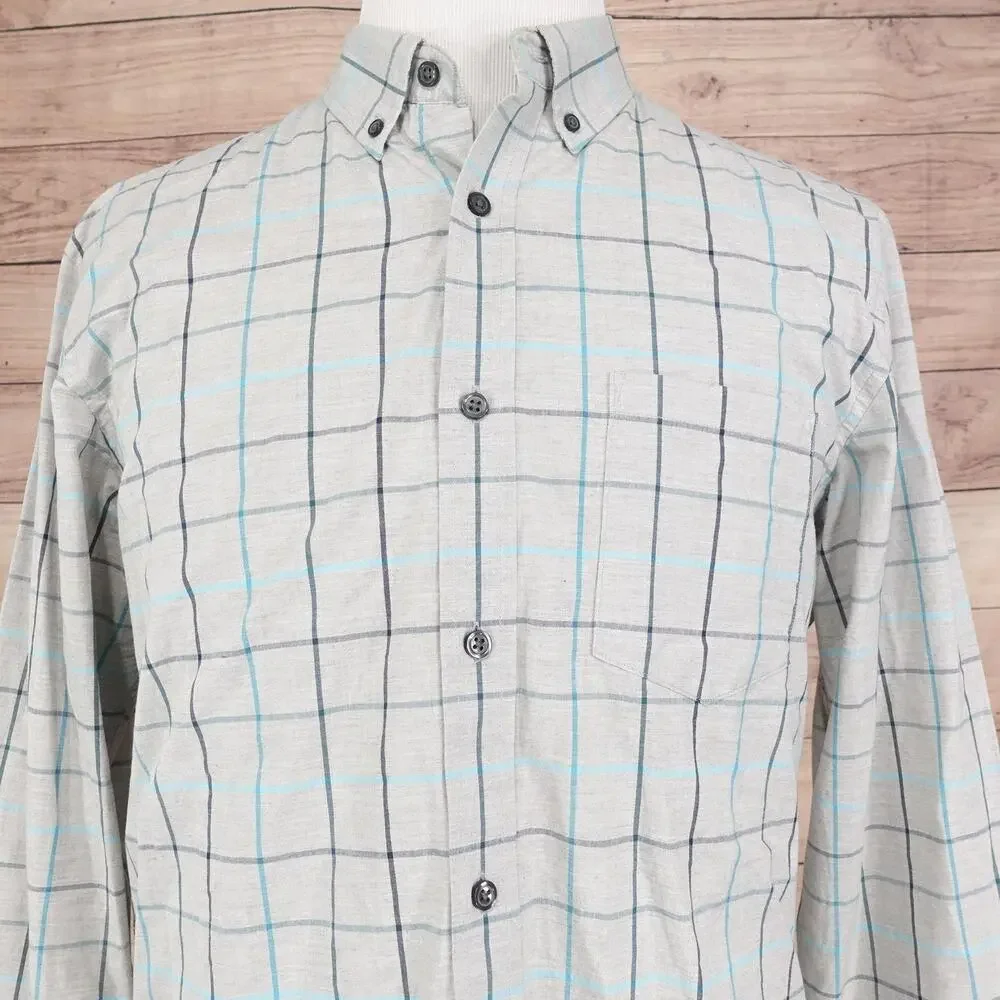 Banana Republic Shirt Mens Large Gray Plaid Button Down Soft Wash Standard Fit